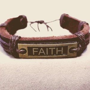FAITH BRACELET Adjustable Black Leather ~ Men/Women ~ All Ages ~ CHRISTIAN GIFT!